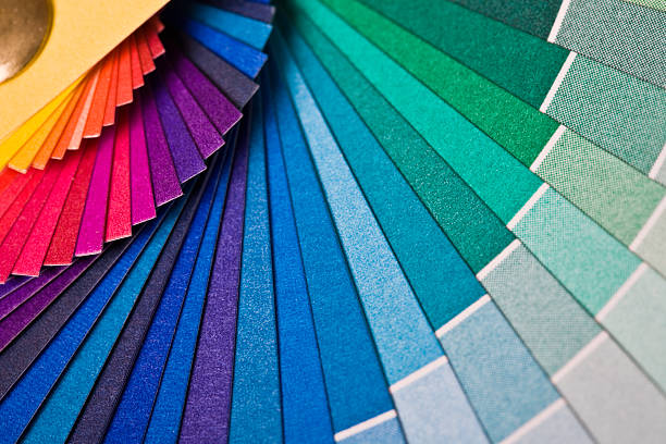 Rainbow Colored Fan color swatches for reference. macro close-up, shallow dof. colors stock pictures, royalty-free photos & images