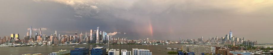 Panoramic view of Manhattan with rainbow