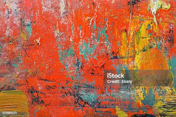 Foto de Fundo Abstrato Vermelho Pintado De Arte e mais fotos de stock de Abstrato - Abstrato, Action Painting, Amarelo