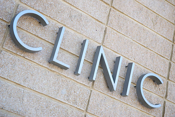 Metallic Sign for Clinic stock photo
