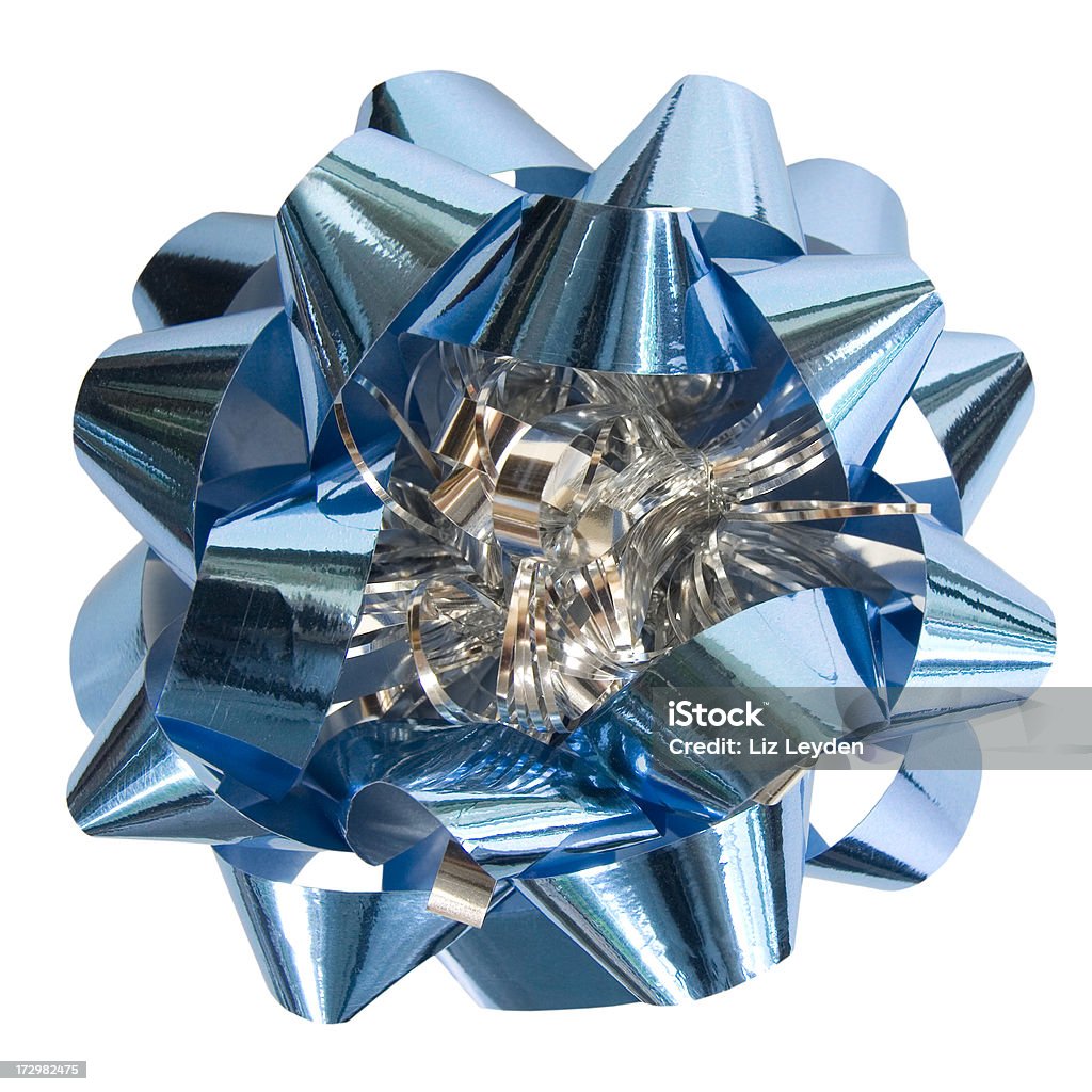 Blue bow "A fancy, large, metallic, blue ribbon bow, isolated on white." Blue Stock Photo