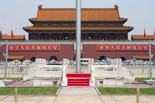 main gate to the forbidden city. the famous picture of mao is covered. 