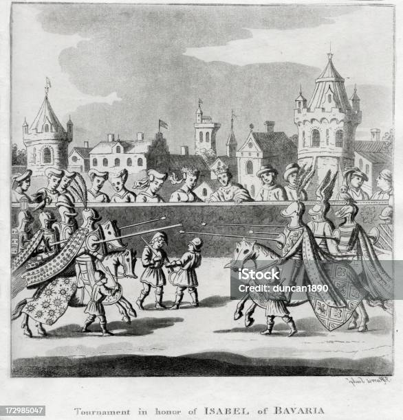 Tournament In Honor Isabel Of Bavaria Stock Illustration - Download Image Now - Jousting, Squire - Person, Animals Charging