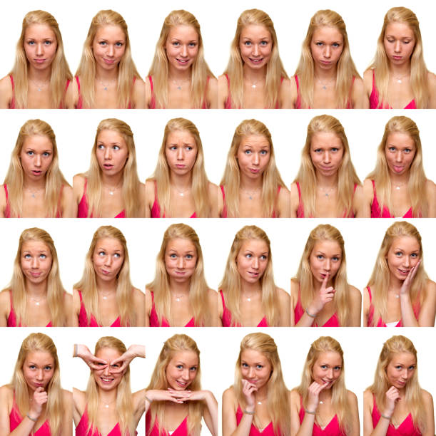 Young woman making a variety of facial expressions stock photo