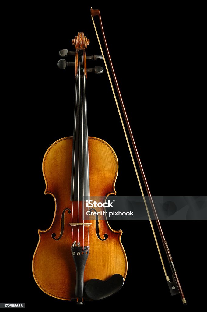 Violino e fiocco con percorsi - Foto stock royalty-free di Archetto