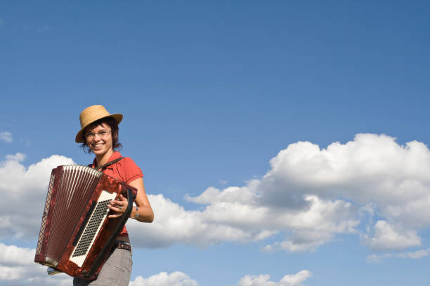 Accordion girl with copy space