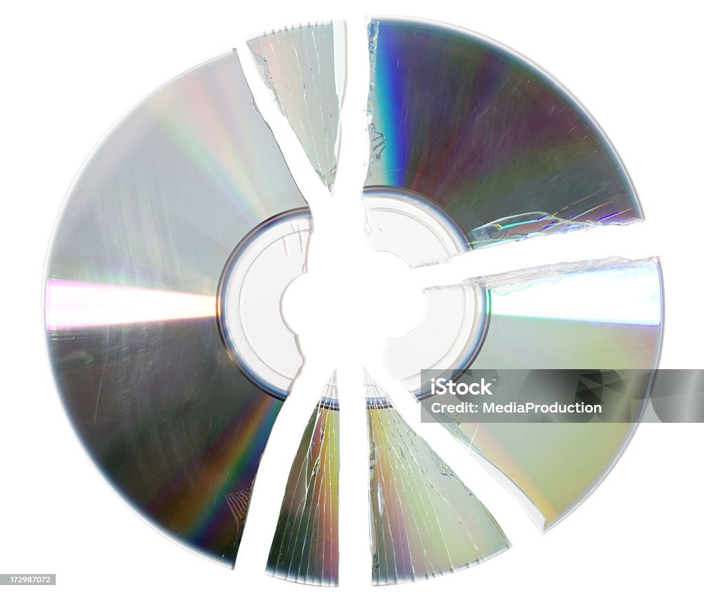 broken cd broken cd/dvd,, isolated on white,, no external shadow Accidents and Disasters Stock Photo