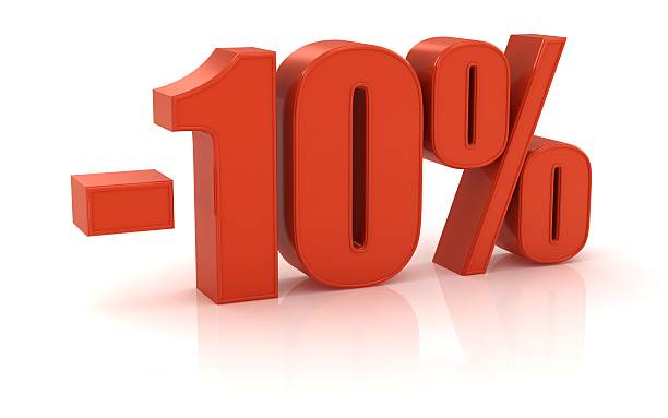 istock Red negative ten percent against white background 172987828