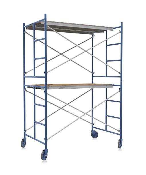 Scaffolding on wheels on a white background Scaffolding on a white background.Could be a useful image for depicting something under construction.This is a detailed 3d rendering. scaffolding stock pictures, royalty-free photos & images