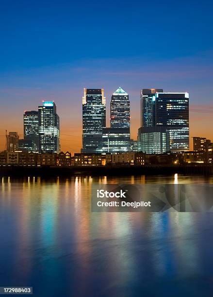 Canary Wharf London City Skyline At Night Stock Photo - Download Image Now - Architecture, British Culture, Built Structure