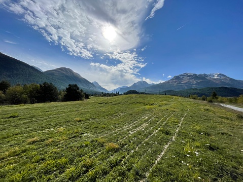 Landscape of Engadin near Samedan (Graubünden, Switzerland).