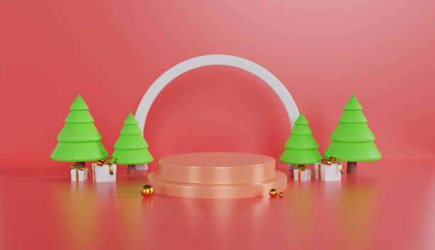 istock Merry Christmas Tree Display Product on Pastel Color Background 1729906870