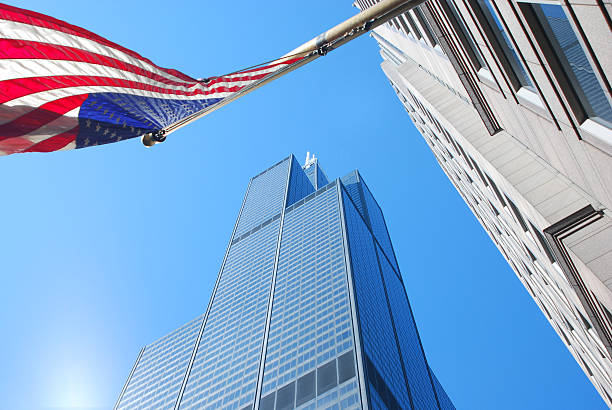 istock Office Buildings and Flag, Chicago 172990739