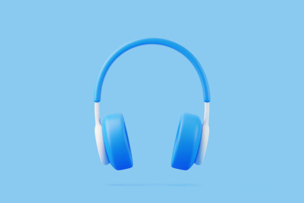 istock Cartoon headphones flying on blue background 1729912976