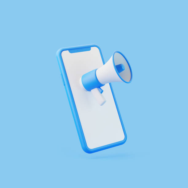 istock Cartoon megaphone with mobile phone on blue background 1729913513