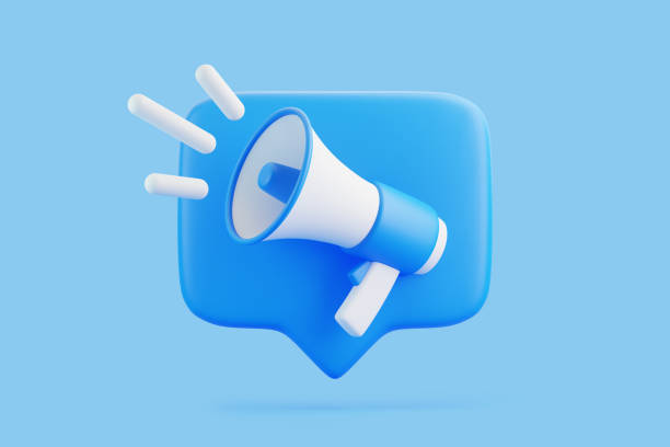 istock Cartoon megaphone with notification speech bubble on blue background 1729913518