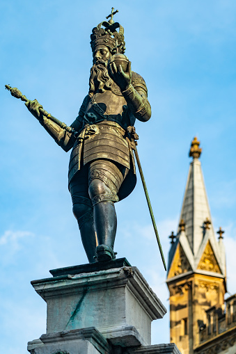 The statue of Oliver Cromwell outside the British Houses of Parliament, London.