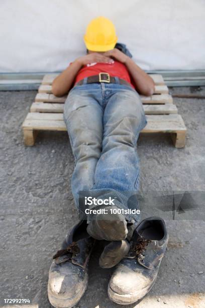 Worker Is Sleeping Stock Photo - Download Image Now - Laziness, Construction Worker, Blue-collar Worker