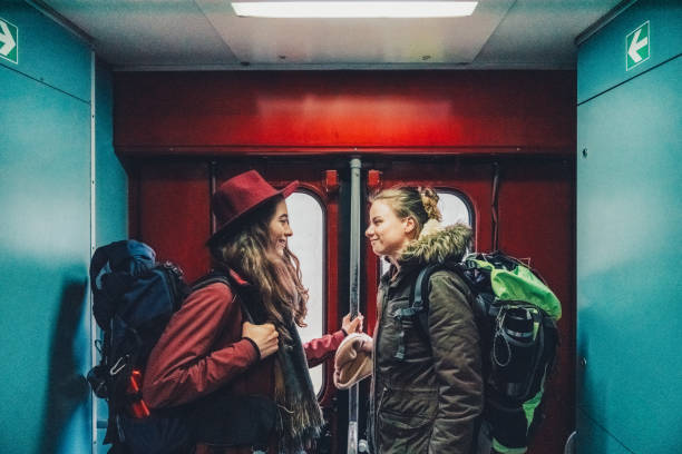 Young explorers in the train waiting for the stop