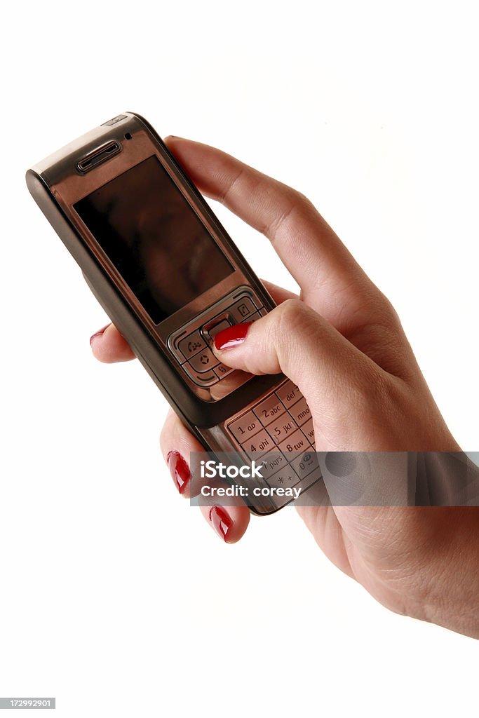 Девочка держит мобильный телефон series - Стоковые фото Белый роялти-фри