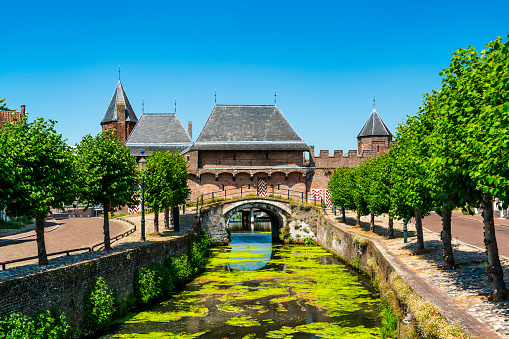 View of the grand canal at Panmen gate from the Wumen Bridge, the highest ancient bridge in Suzhou.  Jiangsu province, China