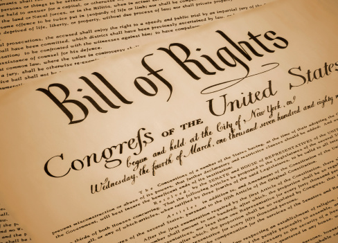 Replica of the United States Bill of Rights, documenting the 10 amendments to the US Constitution.  