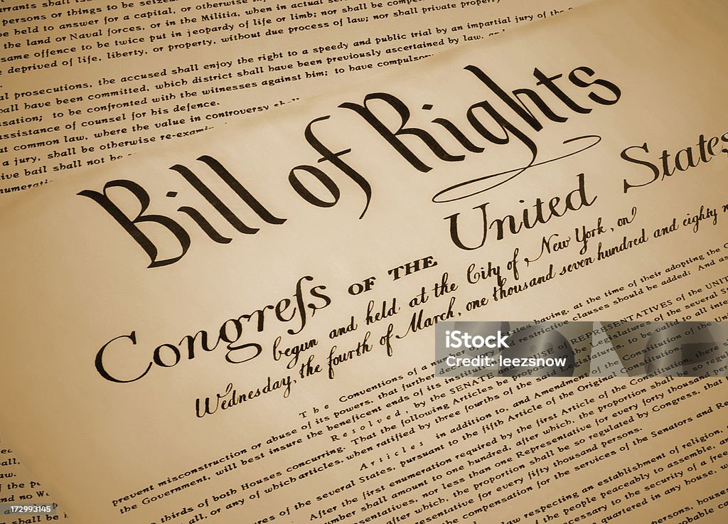 United States Bill of Rights Document Replica Replica of the United States Bill of Rights, documenting the 10 amendments to the US Constitution.   US Constitution Stock Photo