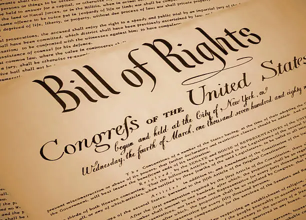 Replica of the United States Bill of Rights, documenting the 10 amendments to the US Constitution.  