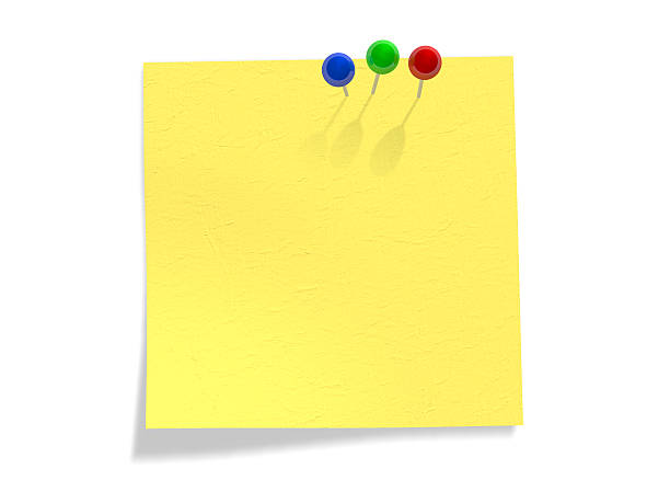 colorato clip su giallo nota (clipping path - thumbtack office supply multi colored three dimensional shape foto e immagini stock