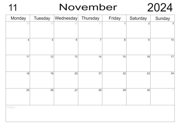 istock Business planner. Calendar November 2024 schedule with blank note for to do list 1729968065