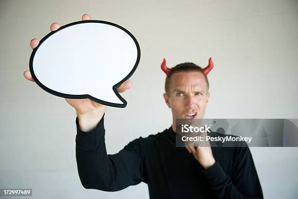 Speech Bubble With A Devil Guy Stock Photo - Download Image Now - Adult, Adults Only, Black Color
