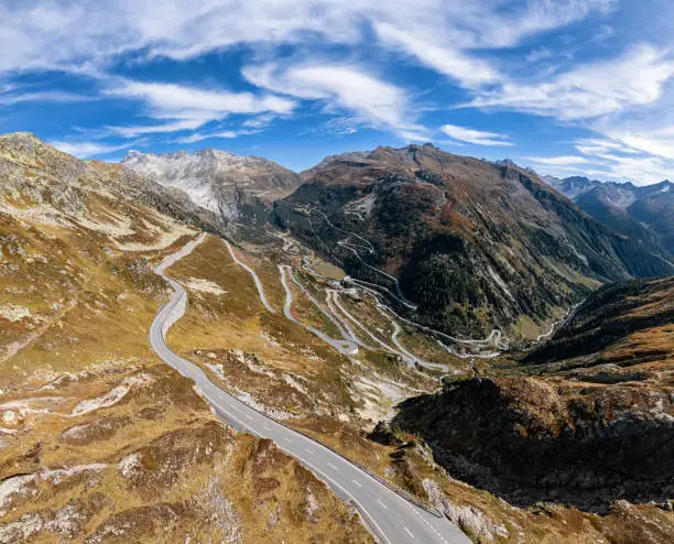 Aerial panorama of Grimsel and Furka pass, Switzerland