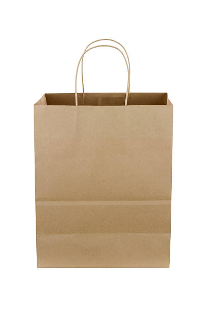 papel marrón bolsa de la compra - shopping bag white isolated blank fotografías e imágenes de stock