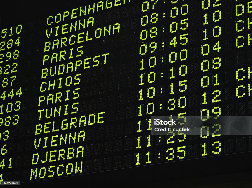 Arrivals departure board Flip-disc departure board on an airport Airport Stock Photo