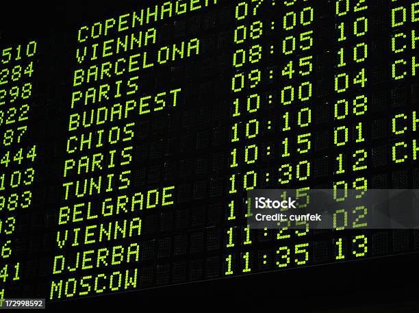 Arrivals Departure Board Stock Photo - Download Image Now - Airport, Digital Clock, Green Color