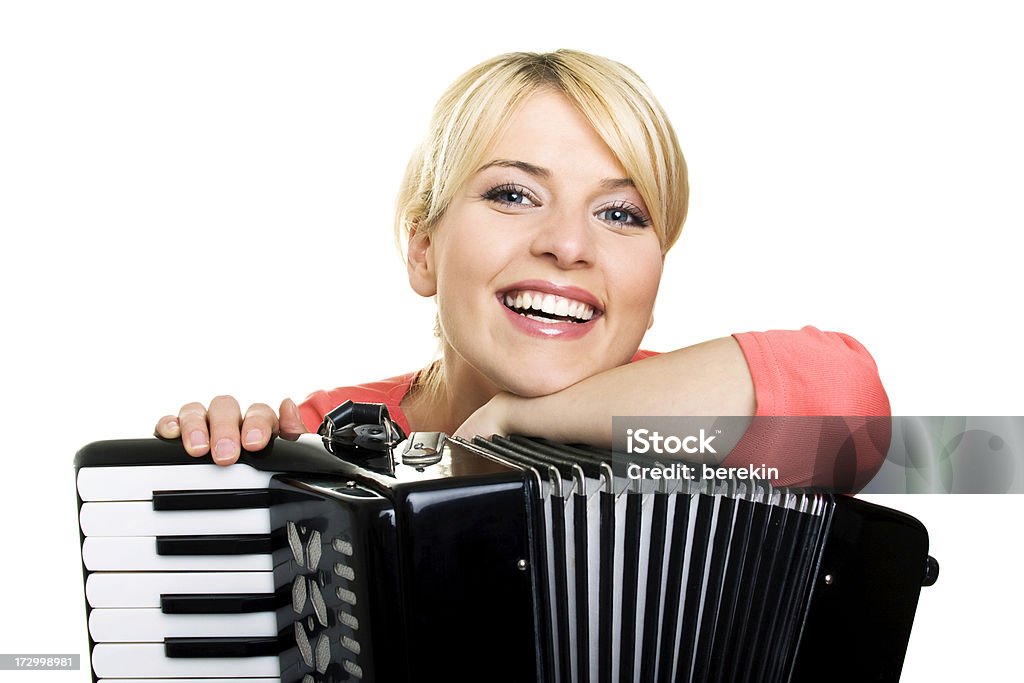 Menina loira com um acordeão - Foto de stock de Acordeão - Instrumento royalty-free