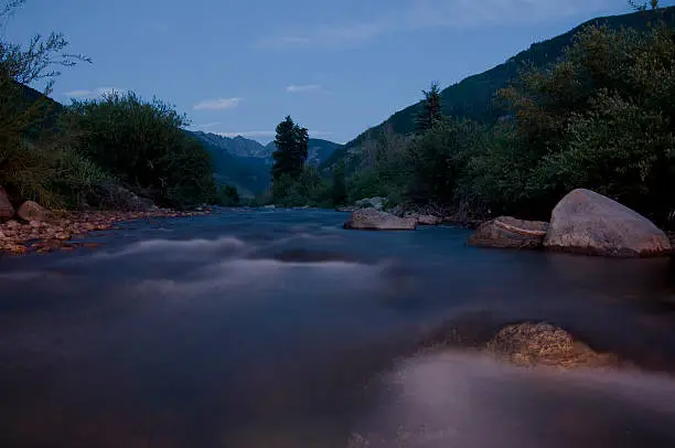 Photo of Gore Creek Vail Colorado at Night with Motion Copy Space