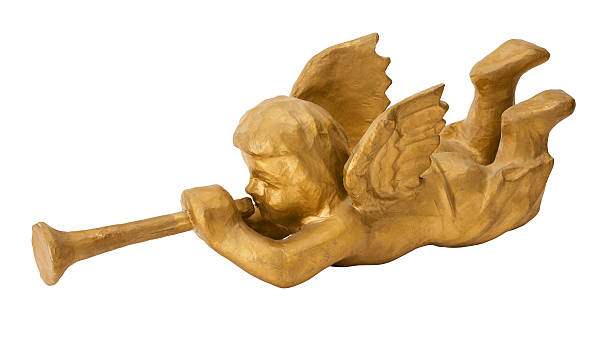 Cherub Gold painted paper MAchA Cherub. Isolated on white winged cherub stock pictures, royalty-free photos & images