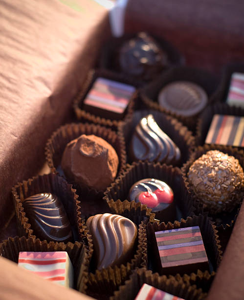 istock Chocolate Candy Gift Box, Valentine's Day Truffles, Dessert Food Background 173000233