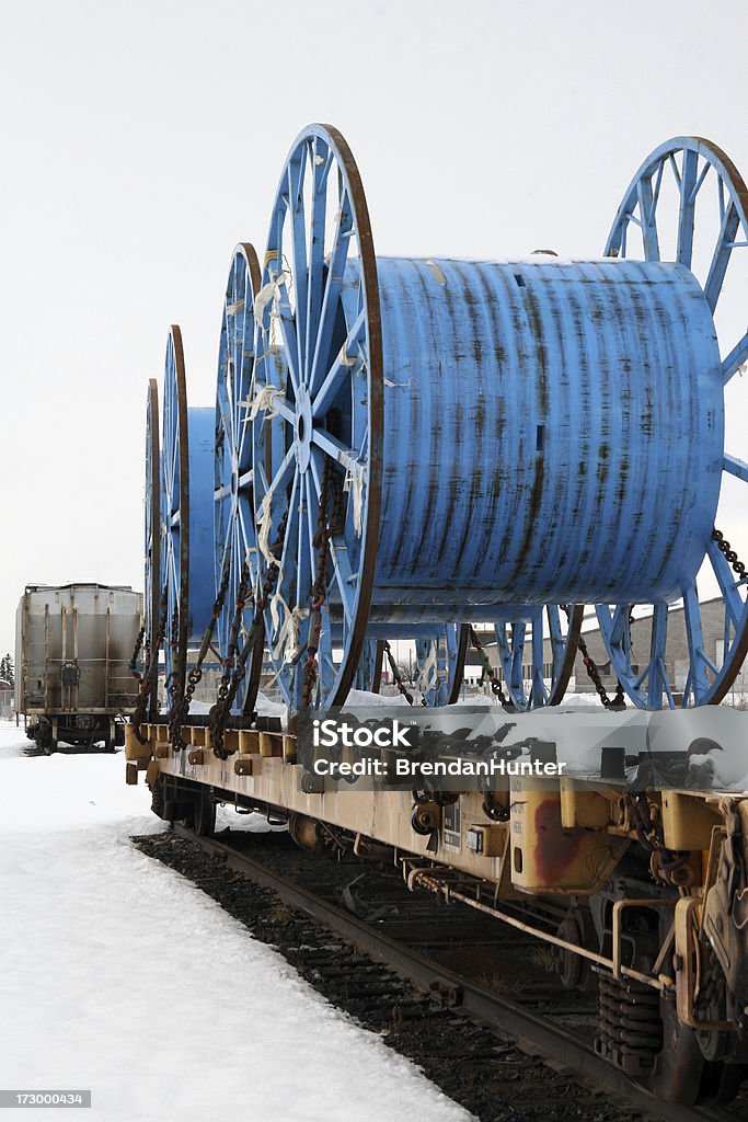 Spools Giant spools on a flatbed car.  Accessibility Stock Photo
