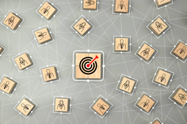 istock Wooden cube with person and target icon which link connection network for organisation structure social network and teamwork concept. 1730010418