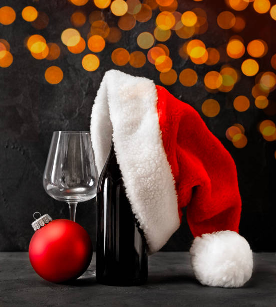 istock Christmas card bottle with wine, glass 1730015919