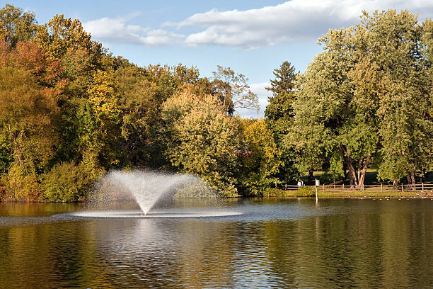 istock Autumn pond with fountain 173001615