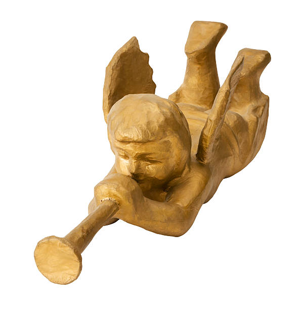 Cherub Gold painted paper MAchA Cherub. Isolated on white winged cherub stock pictures, royalty-free photos & images
