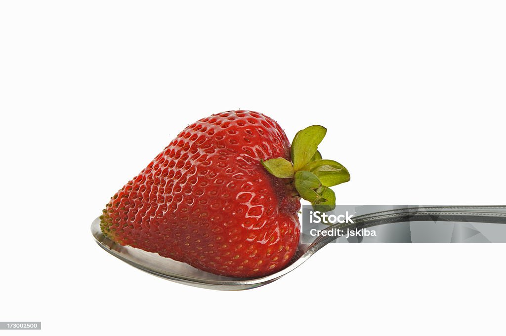 Eine große frischen Erdbeeren mit Blätter auf einem Löffel - Lizenzfrei Beere - Obst Stock-Foto