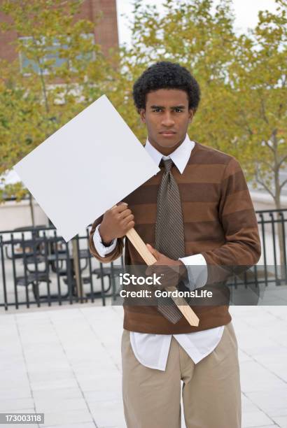 African American With Blank Picket Sign Stock Photo - Download Image Now - African Ethnicity, African-American Ethnicity, Protestor