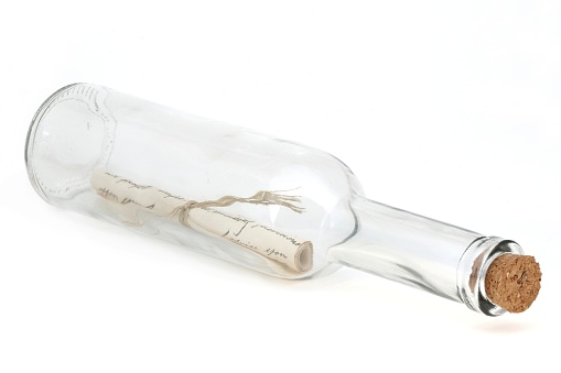 message in a bottle isolated on white background