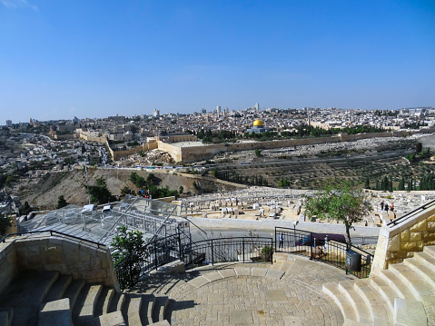 Jerusalem, Israel - Oct 11, 2022: The Western Wall and the Temple Mount during Sukkot Festival.