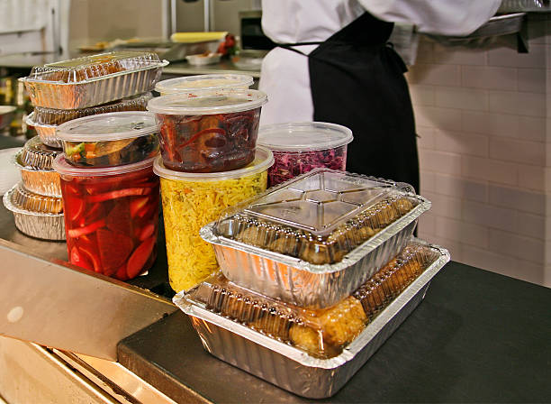 Food takeout order being prepared.