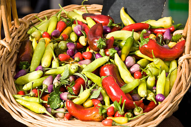 basket of peppers stock photo